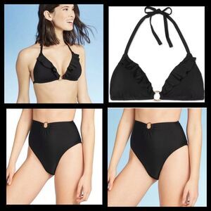Shade & Shore Ring Front Ruffle High Waist Bikini